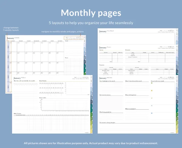 2025 Monthly Weekly Digital Planner, Horizontal, Azure Sage - Image 4