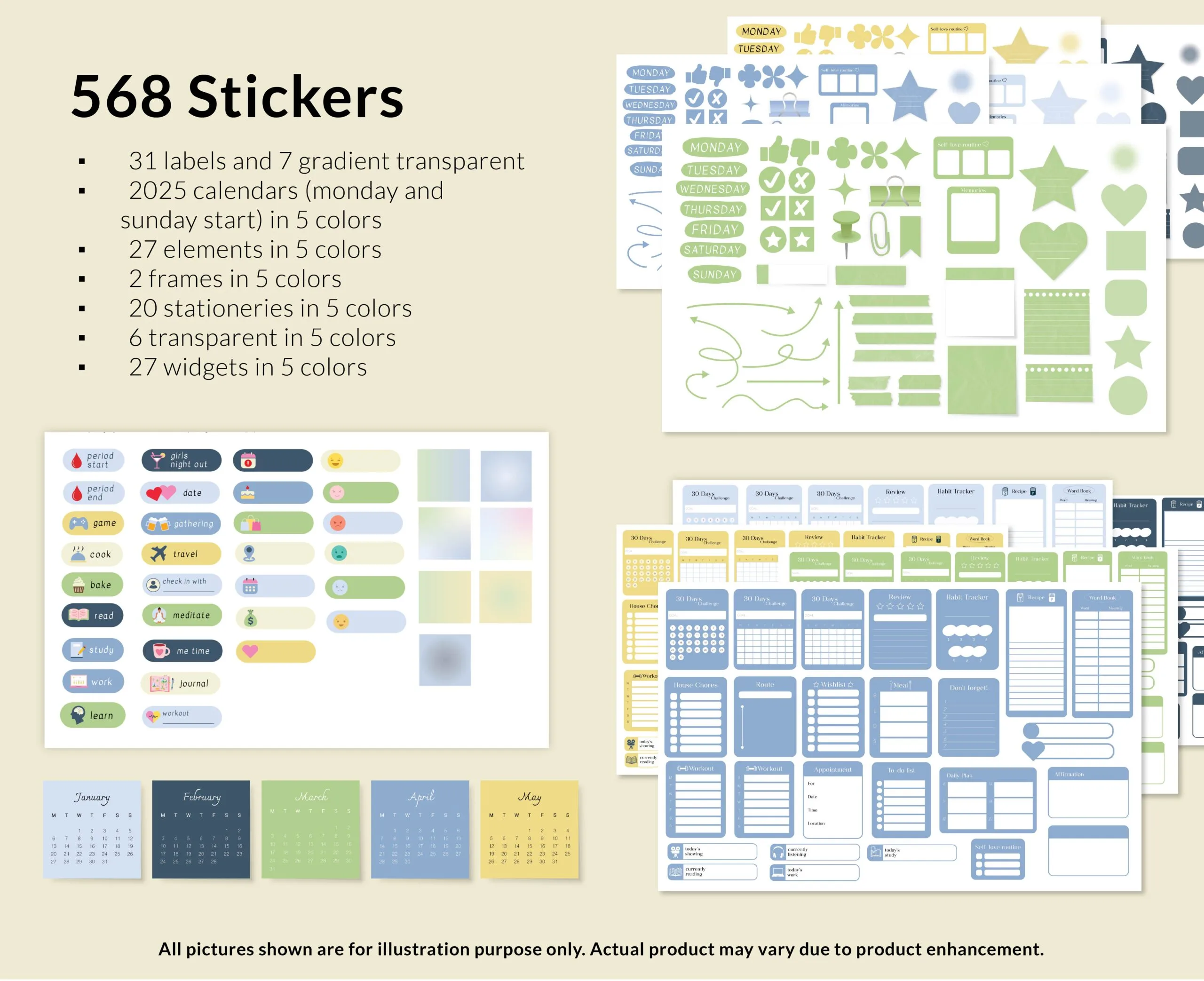 2025 Digital Weekly Planner, Monthly Planner, Horizontal, Azure Sage - Image 9