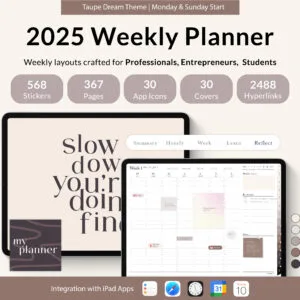 2025 Digital Weekly Planner, Monthly Planner, Horizontal, Taupe Dream