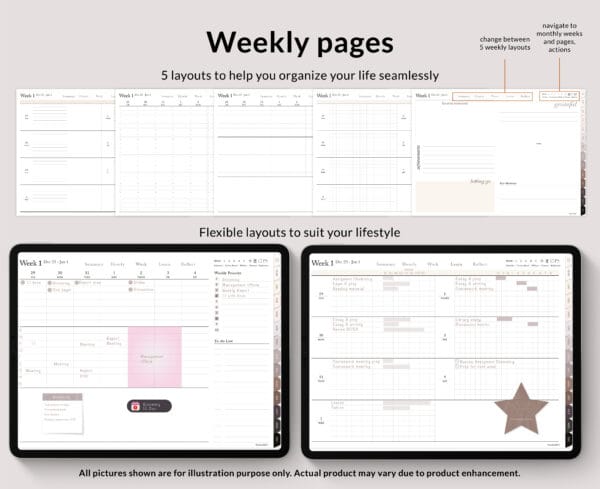 2025 Digital Weekly Planner, Monthly Planner, Horizontal, Taupe Dream - Image 2