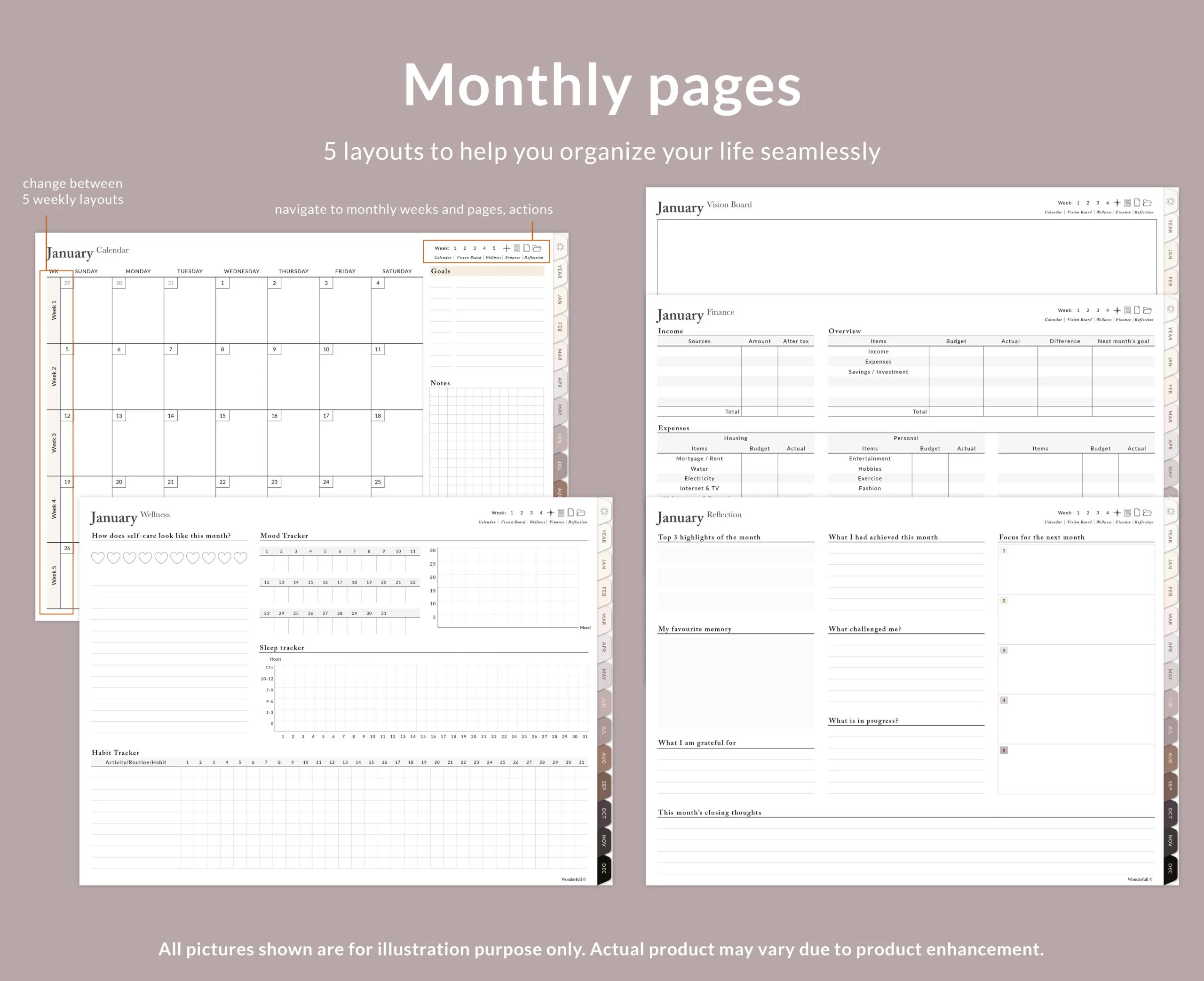 2025 Digital Weekly Planner, Monthly Planner, Horizontal, Taupe Dream - Image 3