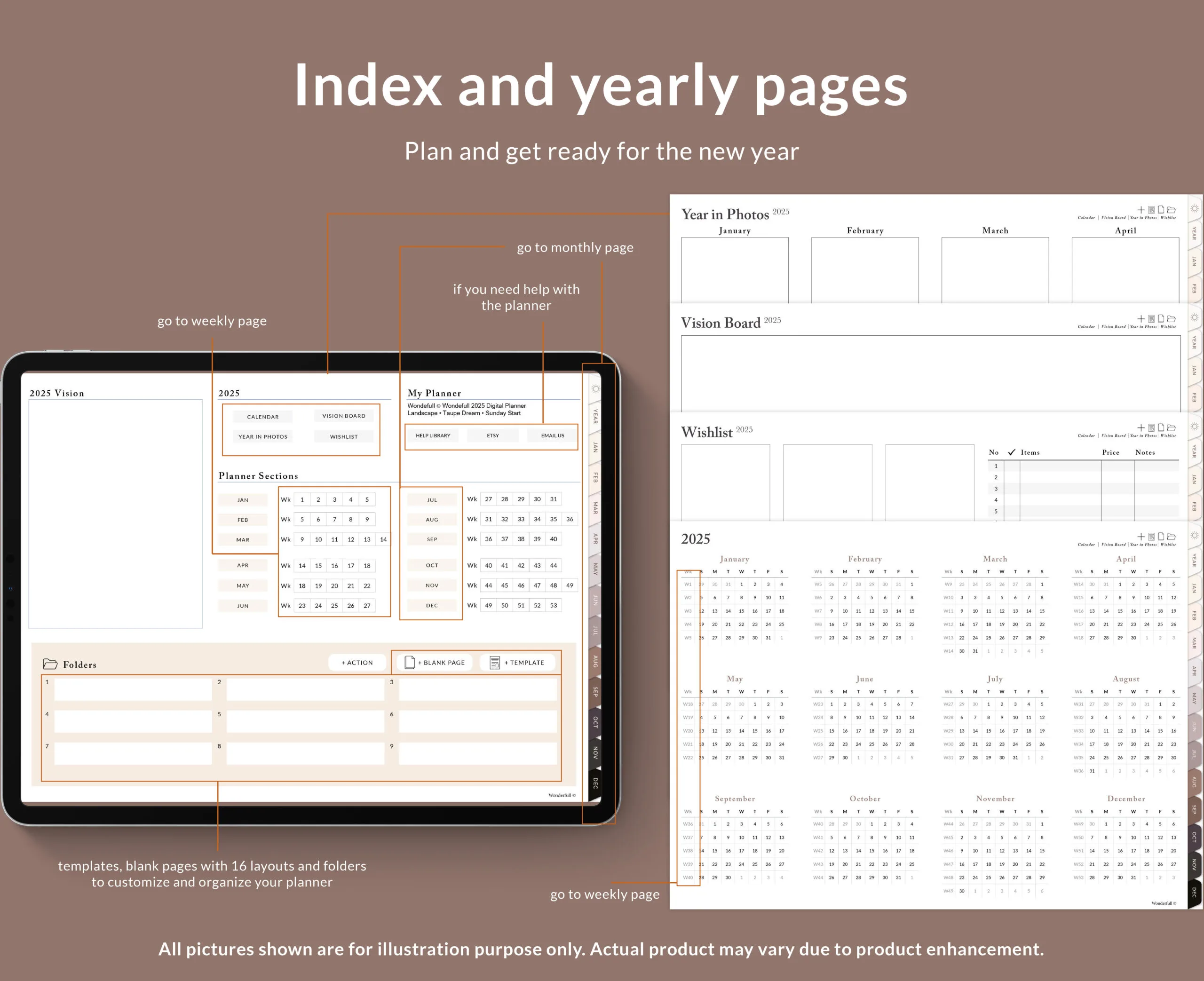 2025 Digital Weekly Planner, Monthly Planner, Horizontal, Taupe Dream - Image 4
