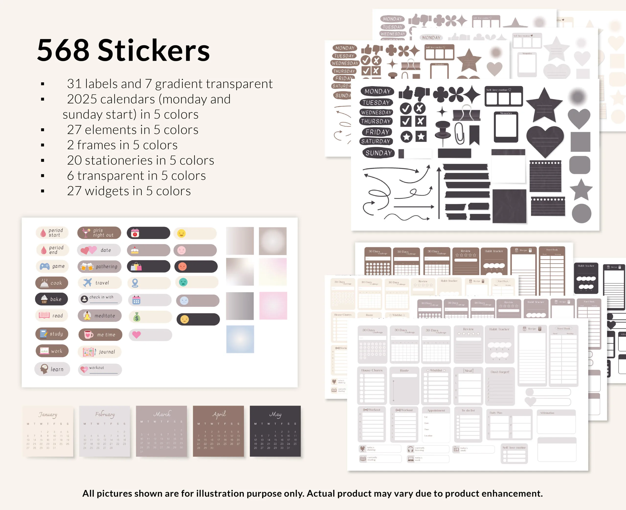 2025 Digital Weekly Planner, Monthly Planner, Horizontal, Taupe Dream - Image 8