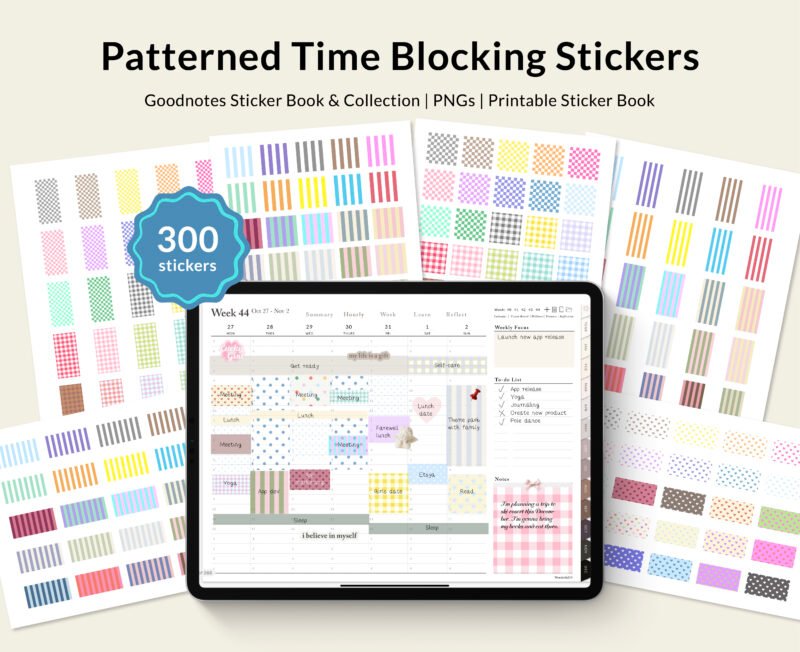 Patterned Transparent Time Blocking Digital Stickers (GoodNotes files, PNGs)