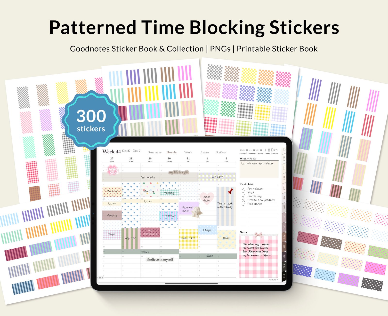Patterned Transparent Time Blocking Digital Stickers (GoodNotes files, PNGs)